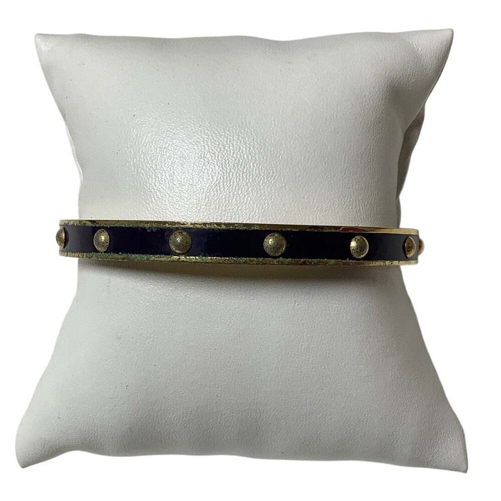 COACH Gold Tone Black Enamel Raised Dots Bangle Bracelet Designer Vintage F10-51